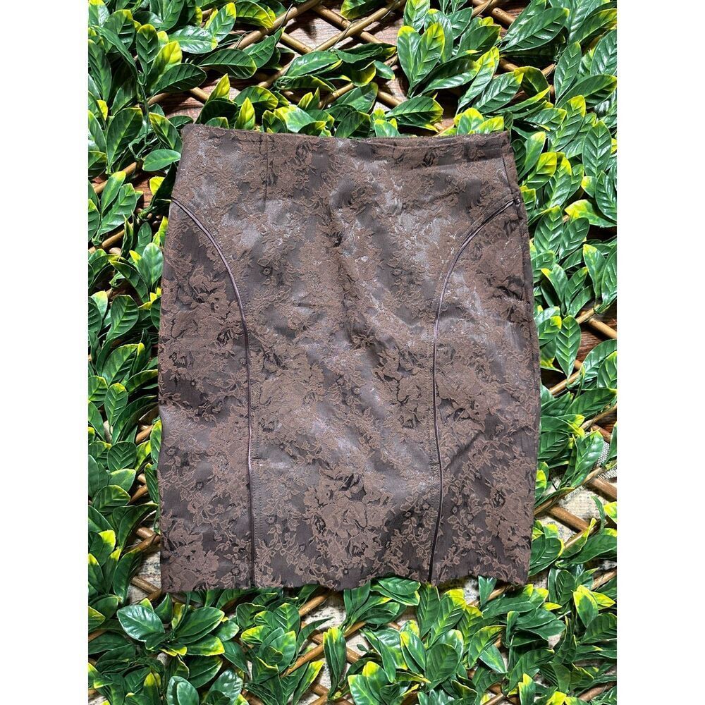 Vintage Bebe Brown Fall Lace Pencil Skirt Size 4